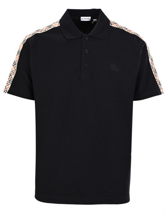 Burberry Icon Stripe Trim Polo Shirt – Black