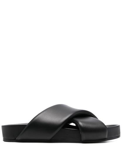 JIL SANDER Crossover-straps Leather Sandals Black
