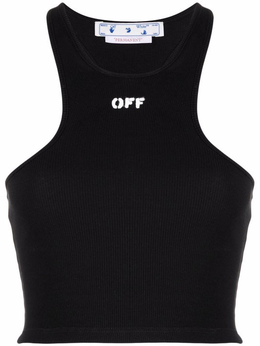 OFF-WHITE WOMEN Off-Stamp Ribbed Crop Top Black/White