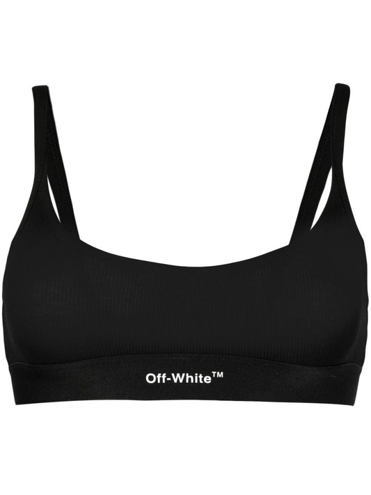 OFF-WHITE WOMEN Helvetica Logo Ribbed Bralette Black/White