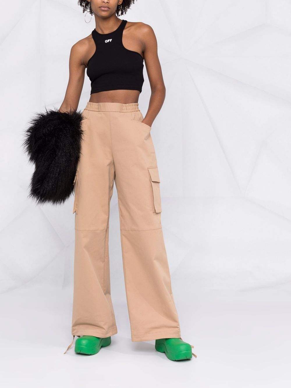 OFF-WHITE WOMEN Off-Stamp Ribbed Crop Top Black/White