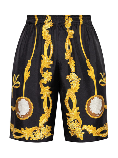 VERSACE Cameo Silk Shorts Black/Gold