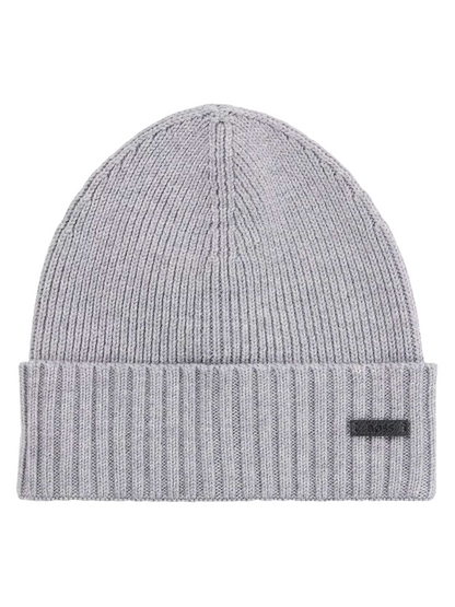 BOSS Logo-Patch Virgin Wool Beanie Silver