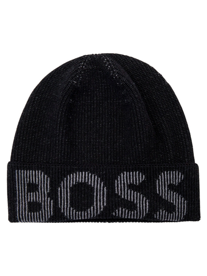 BOSS Lamico Knitted Beanie Hat Black