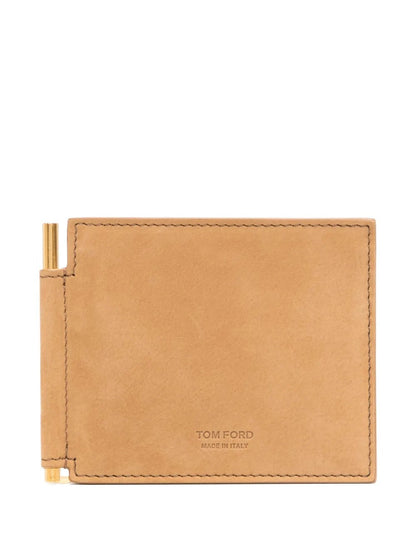 TOM FORD Leather T-Line Money Clip Wallet Beige