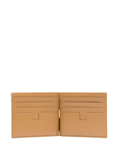 TOM FORD Leather T-Line Money Clip Wallet Beige