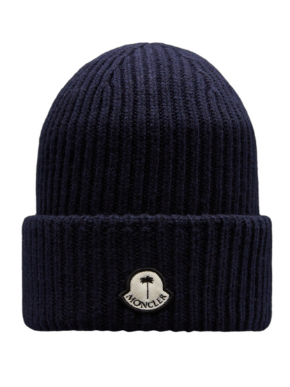 MONCLER GENIUS X 8 MONCLER PALM ANGELS Logo Patch Beanie Navy
