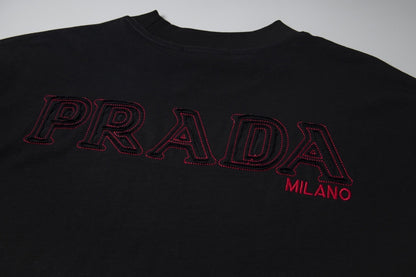 Prada Milano T-Shirt with Red Embroidered Logo