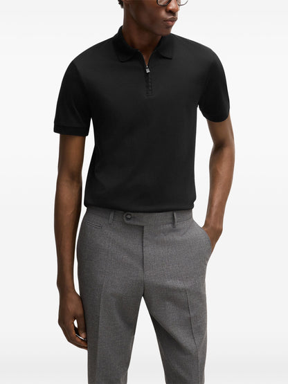 BOSS H-Paras Zip-Up Polo Shirt Black