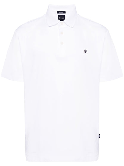 BOSS Logo Patch Cotton Polo Shirt White