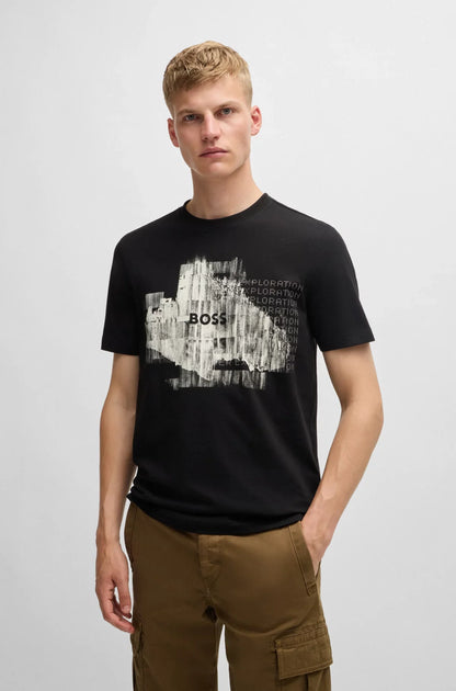 BOSS Te_Alien Graphic Print Cotton T-Shirt Black