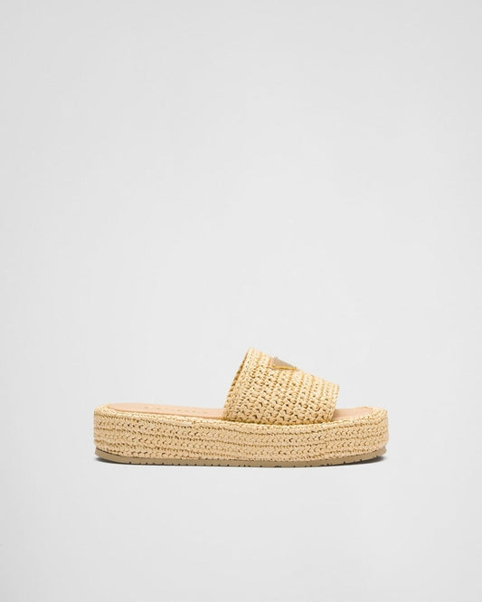 Prada Raffia Platform Slide Sandals