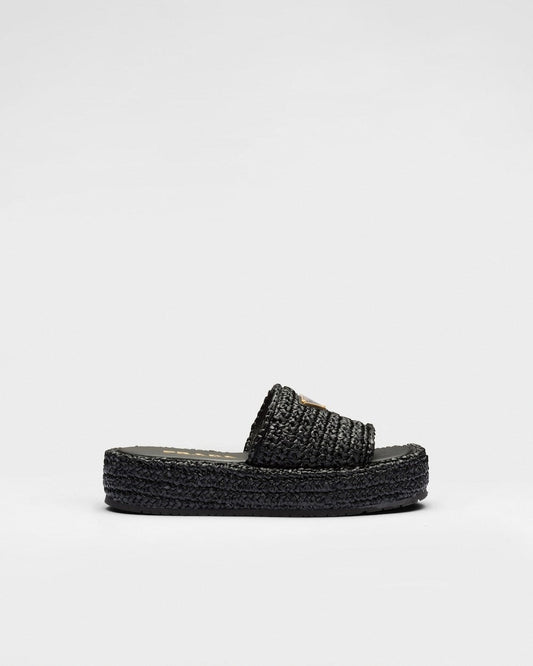 Prada Raffia Platform Slide Sandals