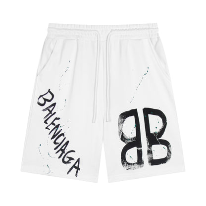 Balenciaga Graffiti Logo Cotton Shorts – White