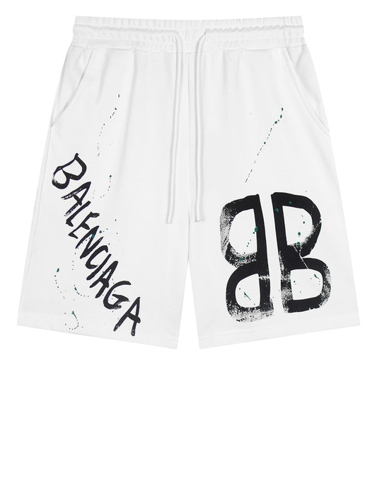 Balenciaga Graffiti Logo Cotton Shorts – White