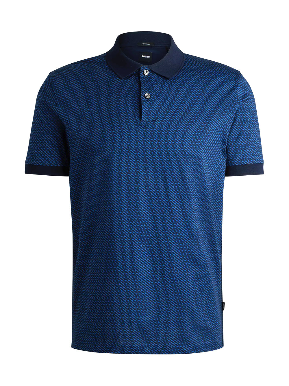BOSS Monogram Print Cotton Polo Shirt Dark Blue / Black