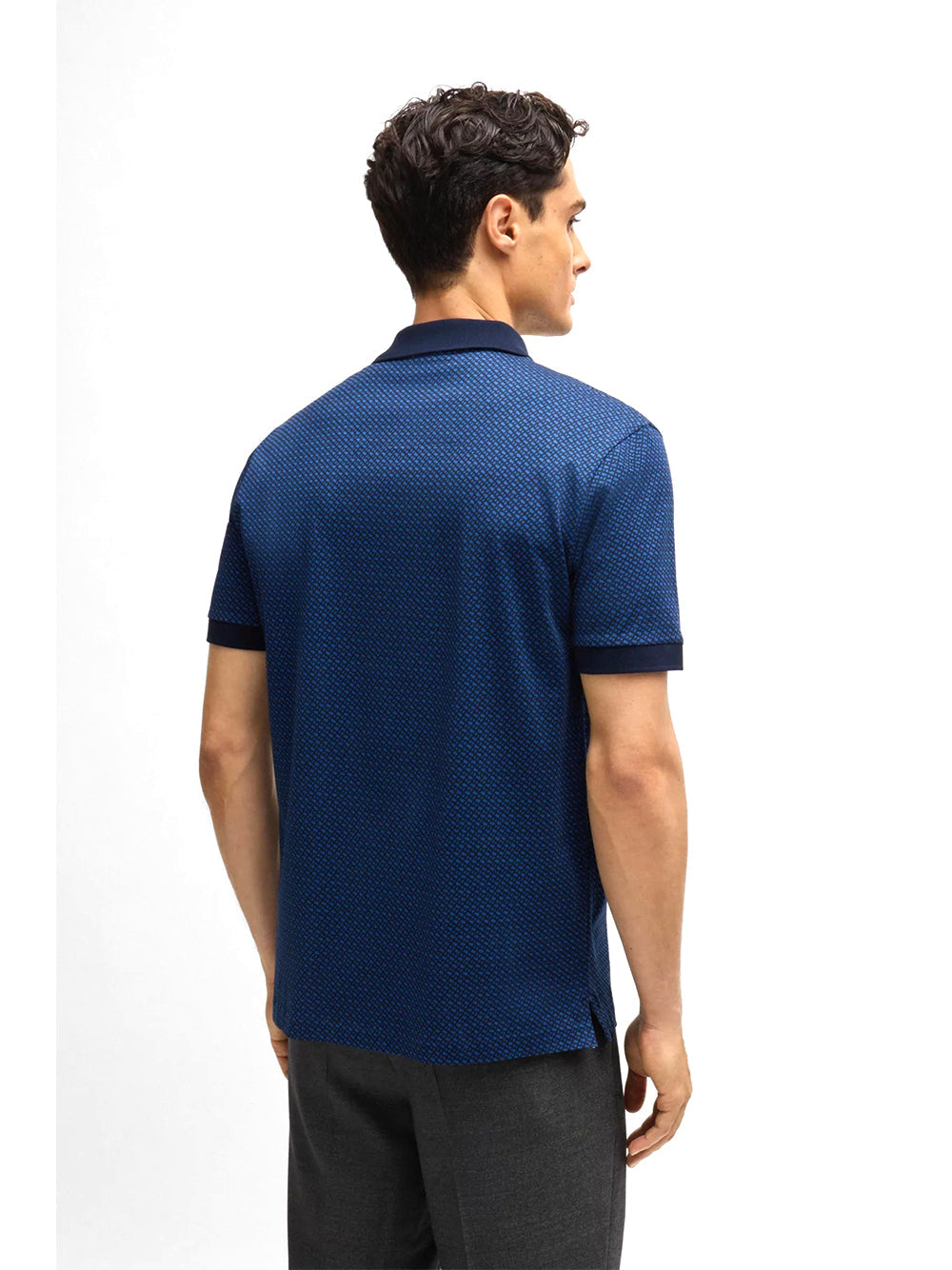 BOSS Monogram Print Cotton Polo Shirt Dark Blue / Black