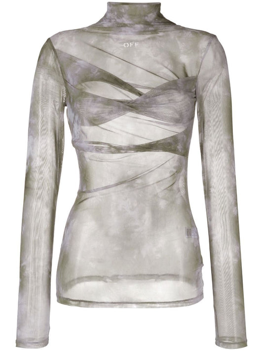 OFF-WHITE WOMEN Sheer Top Military