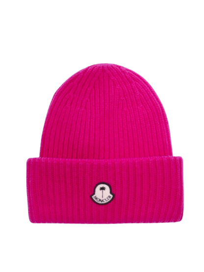 MONCLER GENIUS X 8 MONCLER PALM ANGELS Logo Patch Beanie Pink