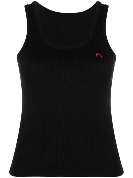 MARINE SERRE WOMEN Crescent Moon Organic Cotton Tank Top Black
