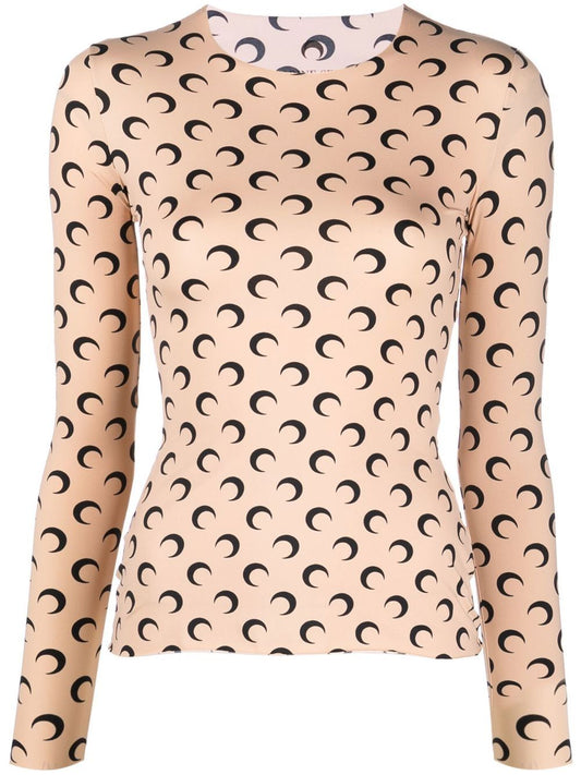 MARINE SERRE Crescent Moon-print T-shirt Tan