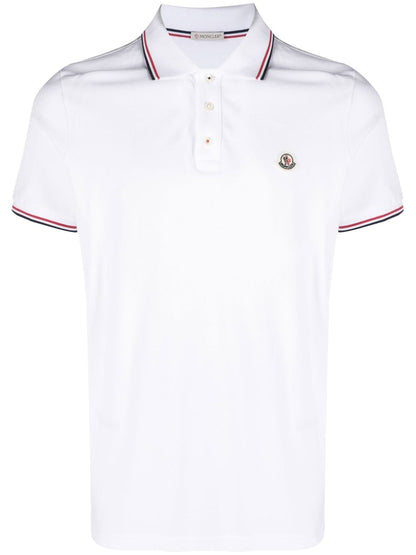 MONCLER Logo Patch Short Sleeve Cotton Polo Shirt White