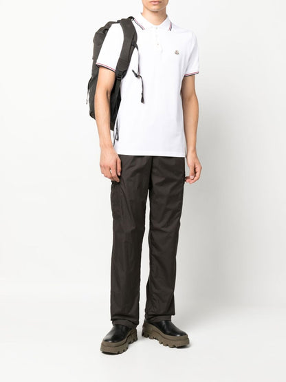 MONCLER Logo Patch Short Sleeve Cotton Polo Shirt White