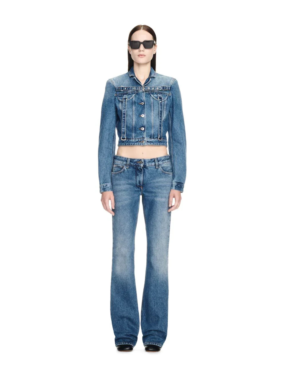 OFF-WHITE WOMEN Cargo Crop Denim Jacket Blue