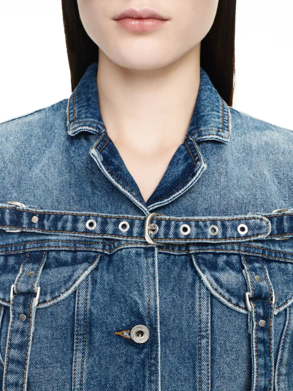 OFF-WHITE WOMEN Cargo Crop Denim Jacket Blue