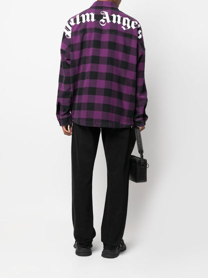 PALM ANGELS Logo-print Checked Shirt Purple/White