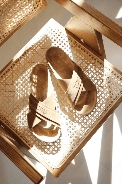 TOM FORD Suede Logo-stamp Slides Beige