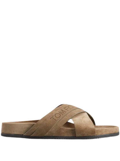 TOM FORD Suede Logo-stamp Slides Beige